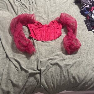 SHEIN Red Lace Corset Blouse